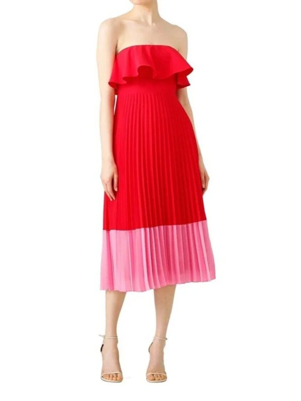 Aidan Mattox Midi Dress Women's 6 Colorblock Strapless Prom HOCO Glam Flouncy